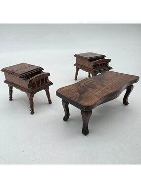 VTG Concord Miniatures Wooden Coffee table & 2 Side Tables Dollhouse 1:1 Scale